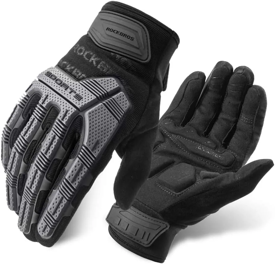 ROCKBROS Mountain Bike Gloves with Gel Pad Touch Screen Knuckle Protection for BMX MX ATV MTB Racing Black