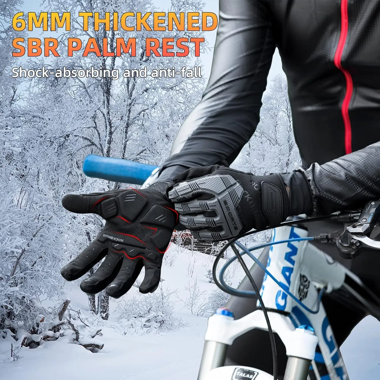 ROCKBROS Mountain Bike Gloves with Gel Pad Touch Screen Knuckle Protection for BMX MX ATV MTB Racing Black