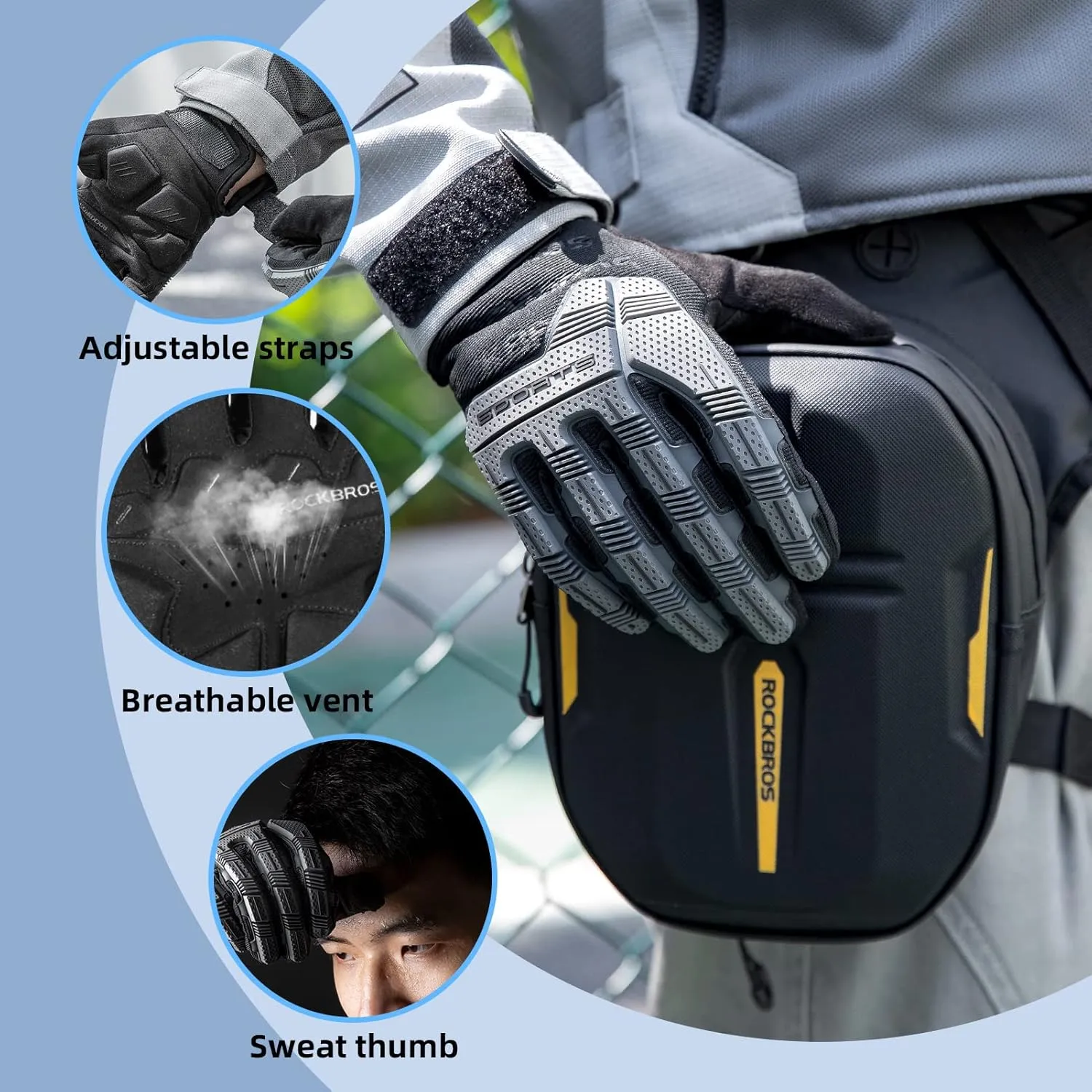ROCKBROS Mountain Bike Gloves with Gel Pad Touch Screen Knuckle Protection for BMX MX ATV MTB Racing Black