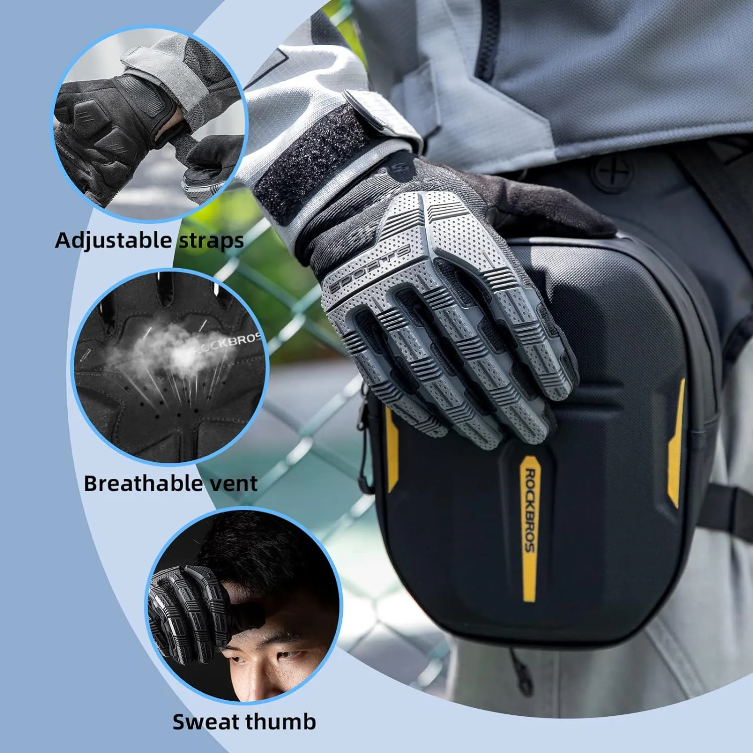 ROCKBROS Mountain Bike Gloves with Gel Pad Touch Screen Knuckle Protection for BMX MX ATV MTB Racing Black