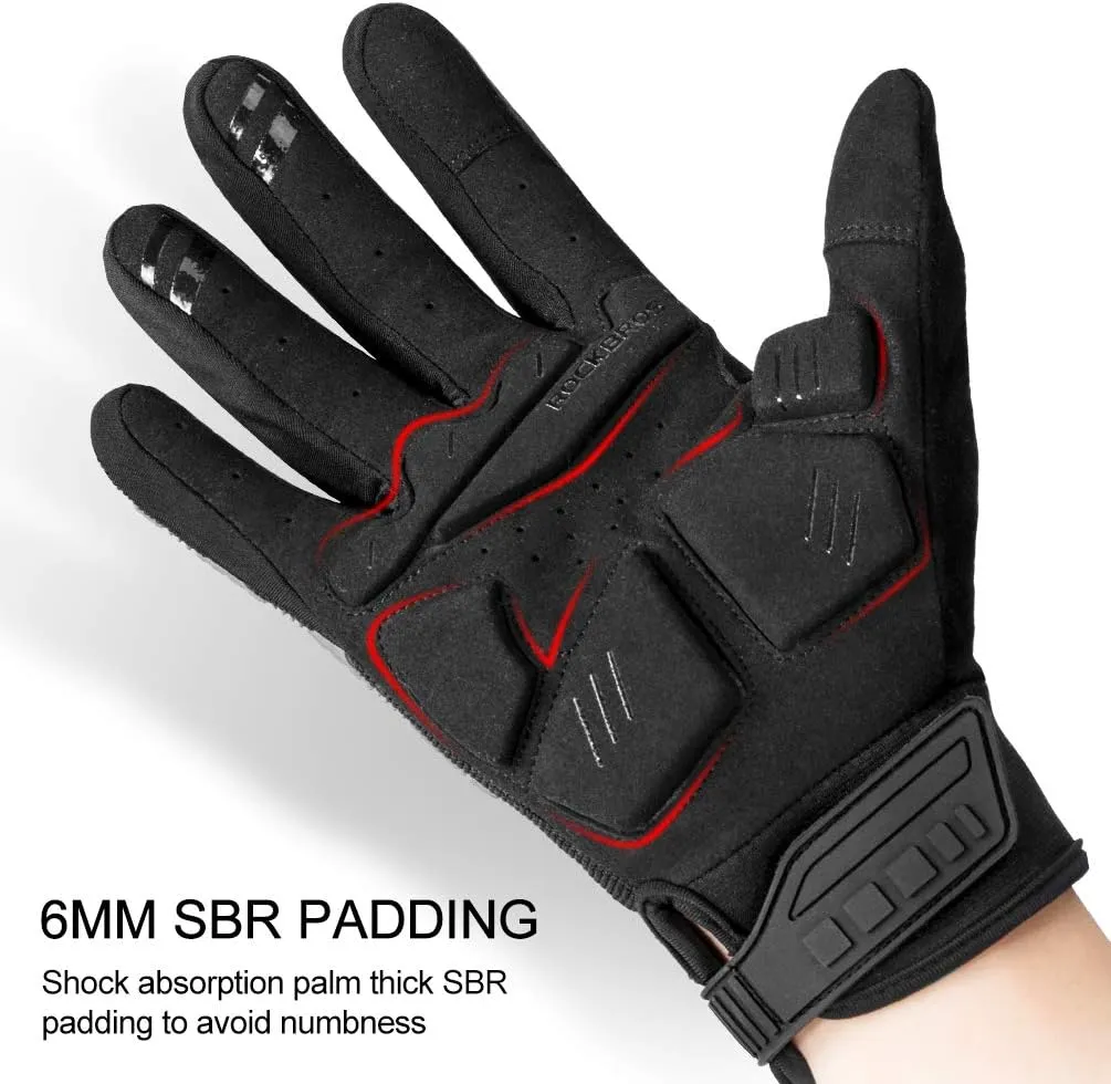 ROCKBROS Mountain Bike Gloves with Gel Pad Touch Screen Knuckle Protection for BMX MX ATV MTB Racing Black