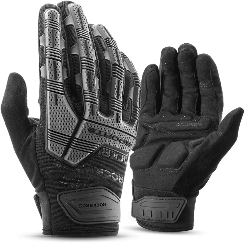 ROCKBROS Mountain Bike Gloves with Gel Pad Touch Screen Knuckle Protection for BMX MX ATV MTB Racing Black