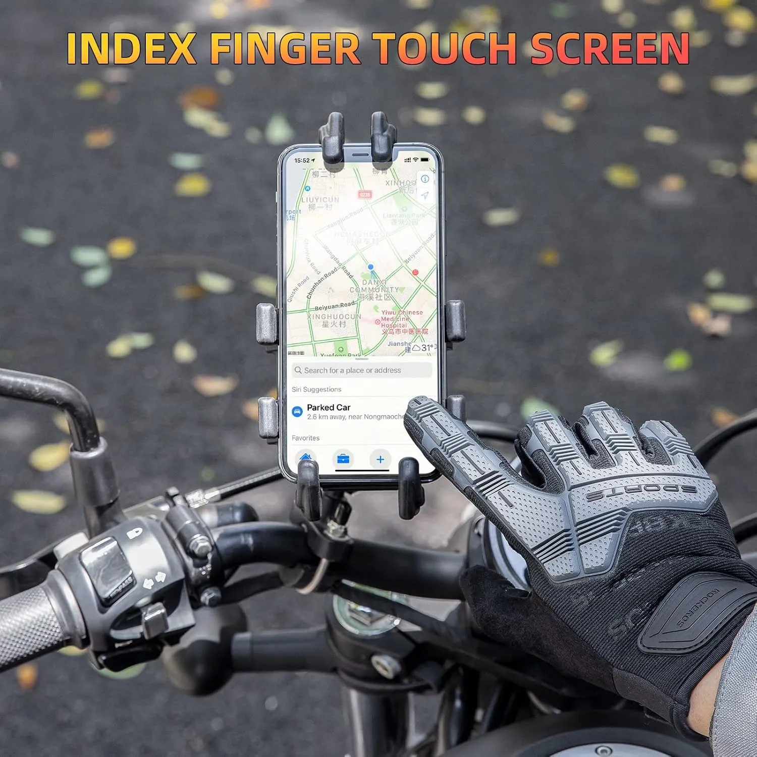 ROCKBROS Mountain Bike Gloves with Gel Pad Touch Screen Knuckle Protection for BMX MX ATV MTB Racing Black