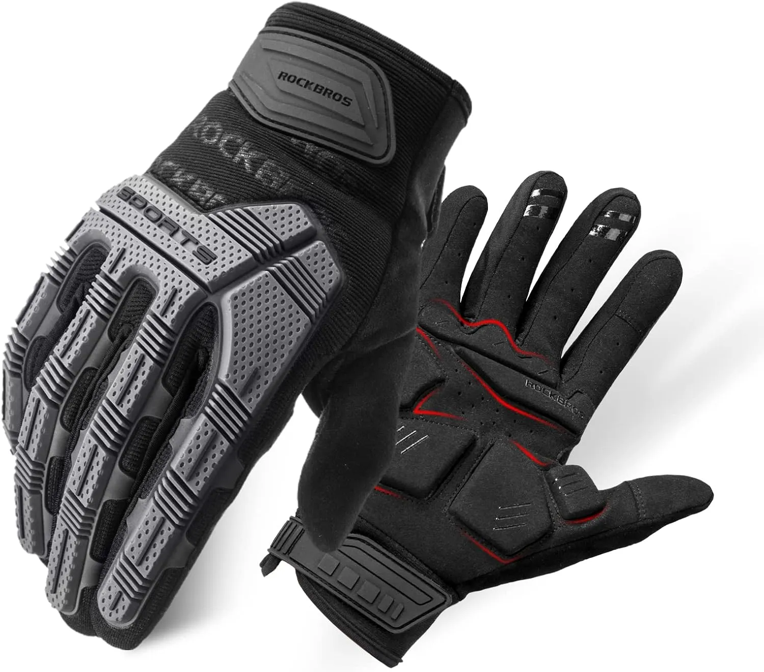 ROCKBROS Mountain Bike Gloves with Gel Pad Touch Screen Knuckle Protection for BMX MX ATV MTB Racing Black