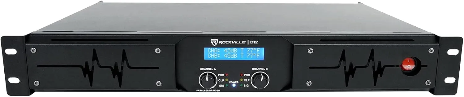 Rockville D12 5000W Peak / 1400W RMS 2-Channel Class D Pro/DJ Amplifier, Perfect for Live Sound, Pro Audio, DJs