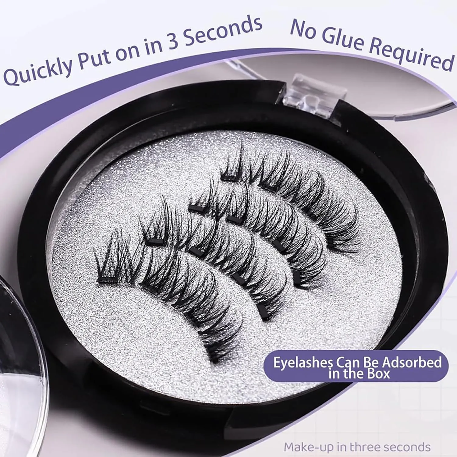 Roibeauty Magnetic Lashes, Roibeauty Magnetic Lashes, Reusable Magnetic Eyelashes, With Applicator No Glue Or Liner Needed, New Thick And Curled False Eyelashes, Natural Look (Simple, 2Pairs)