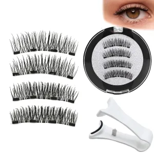 Roibeauty Magnetic Lashes, Roibeauty Magnetic Lashes, Reusable Magnetic Eyelashes, With Applicator No Glue Or Liner Needed, New Thick And Curled False Eyelashes, Natural Look (Simple, 2Pairs)