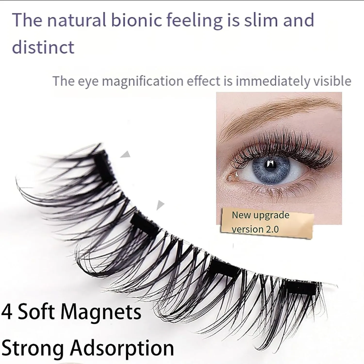 Roibeauty Magnetic Lashes, Roibeauty Magnetic Lashes, Reusable Magnetic Eyelashes, With Applicator No Glue Or Liner Needed, New Thick And Curled False Eyelashes, Natural Look (Simple, 2Pairs)