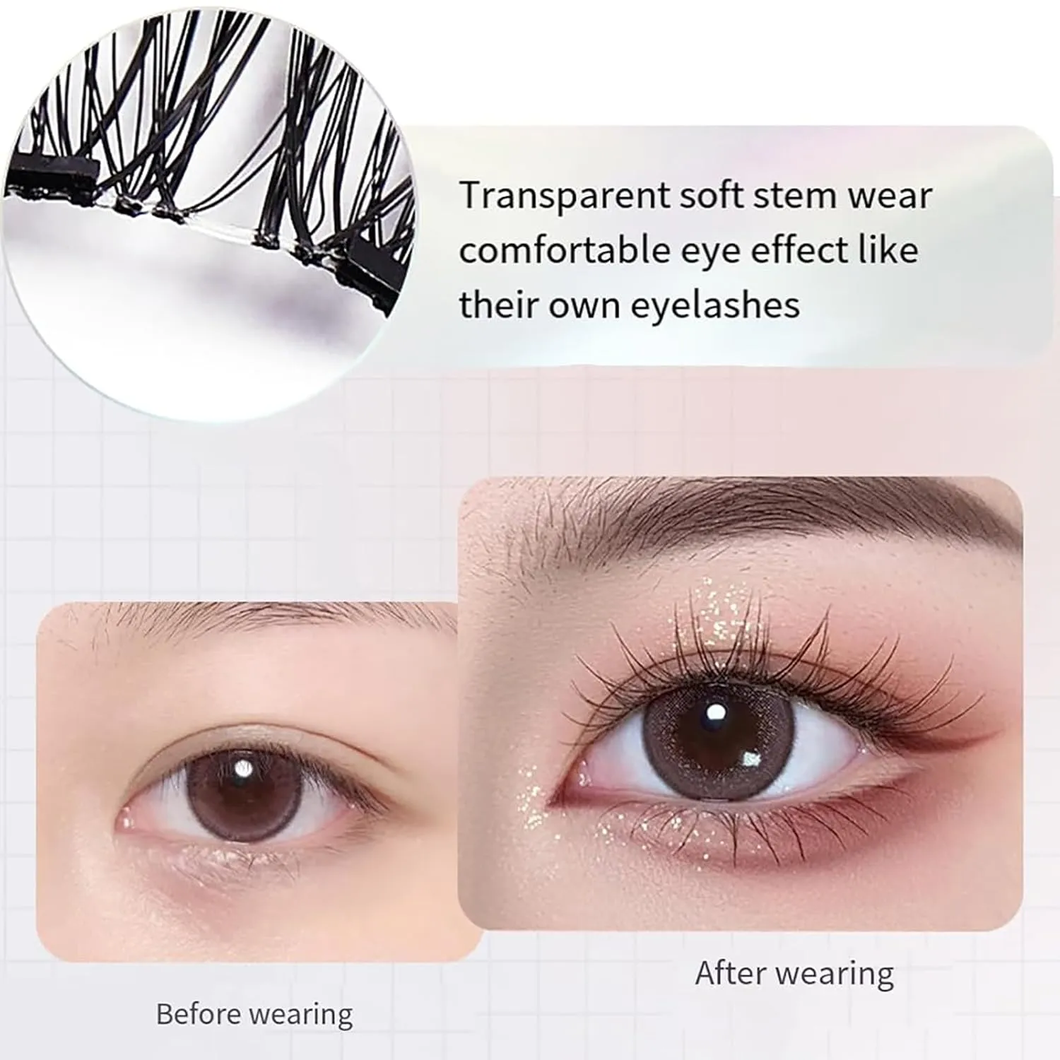 Roibeauty Magnetic Lashes, Roibeauty Magnetic Lashes, Reusable Magnetic Eyelashes, With Applicator No Glue Or Liner Needed, New Thick And Curled False Eyelashes, Natural Look (Simple, 2Pairs)