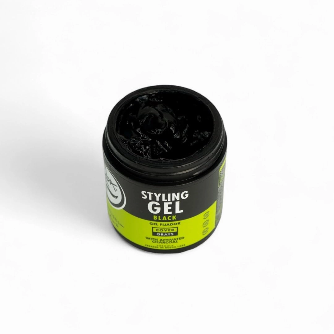 Rolda Black Styling Hair Gel - Medium To Strong Hold With Medium Shine For a Wet Slicked Back Look With All Day Hold - Activated Black Charcoal Covers Grey Hair Instantly 17.6oz