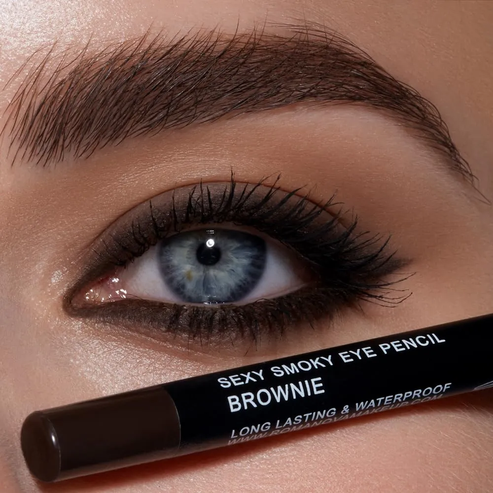Romanovamakeup Sexy Smoky Eye Pencil BROWNIE. Professional Eye Liner DARK - BROWN MATTE, Easy to Wear, Long-Lasting Formula, Delicate Look with Eye-Makeup Pencil Sexy Smokey Eyes in a Flash!