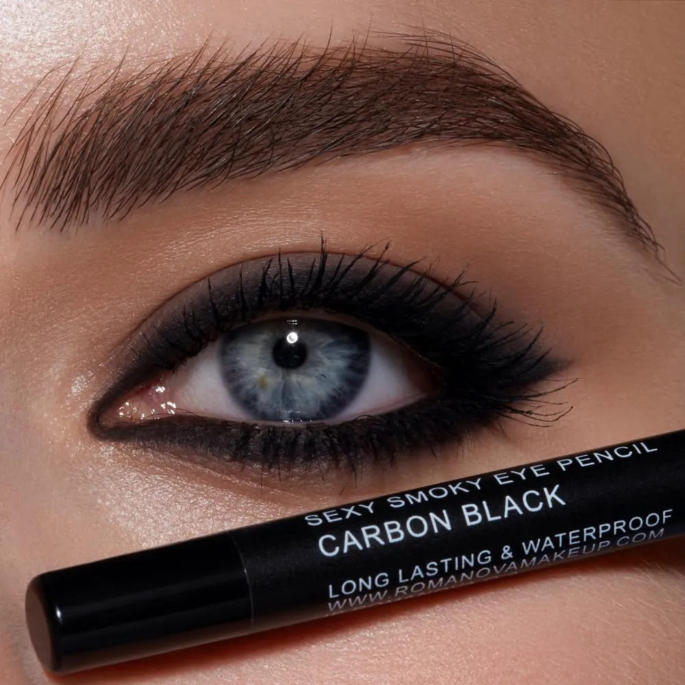 Romanovamakeup Sexy Smoky Eye Pencil - CARBON BLACK, Professional Eye Liner ULTRA BLACK SHADE, Easy to Wear, Long-Lasting Formula, Vibrant Look with Eye-Makeup Pencil, Sexy Smokey Eyes in a Flash!
