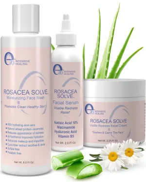 Rosacea Solve Skincare Set for Women & Men - Gentle Face Wash, Rosacea Cream & Face Serum for Skin Redness - Day & Night Hydrating Facial Cleanser & Sensitive Skin Moisturizer by e70