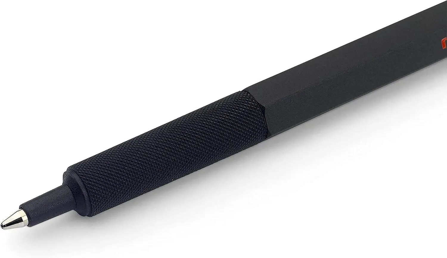 rOtring 600 Retractable Metal Ballpoint Pen, Medium Point, Black Ink, Black Barrel, Great Gift for Coworker