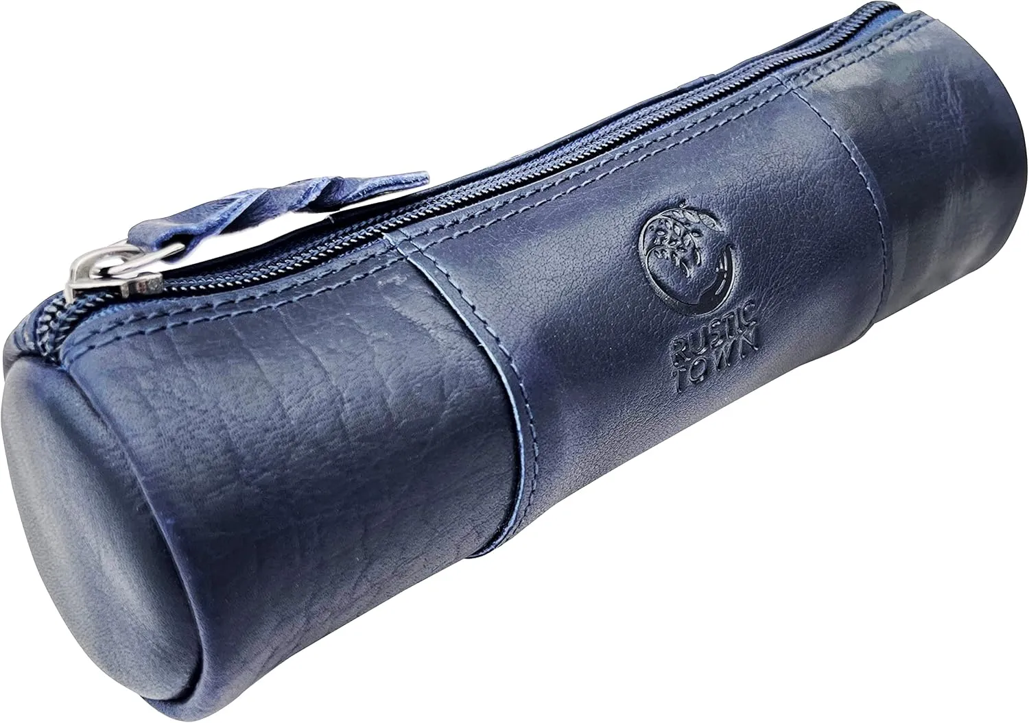 Rustic Town Leather Pencil Case - Full Grain Leather Zippered Pen Pouch - Stationery Bag Pen Holder for Work & Office