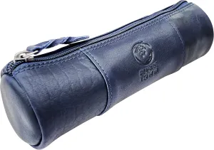 Rustic Town Leather Pencil Case - Full Grain Leather Zippered Pen Pouch - Stationery Bag Pen Holder for Work & Office