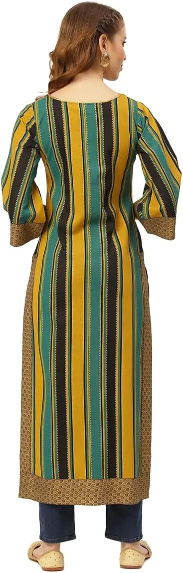 Rustorange Women's Viscose Striped Long Kurta