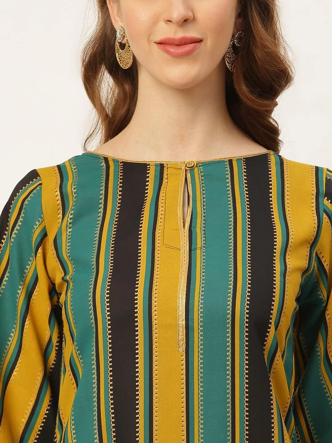 Rustorange Women's Viscose Striped Long Kurta