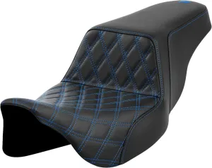 Saddlemen Step-Up Extended Reach Black Seat w/Blue Front Lattice Stitch (A808-07E-172BLU)