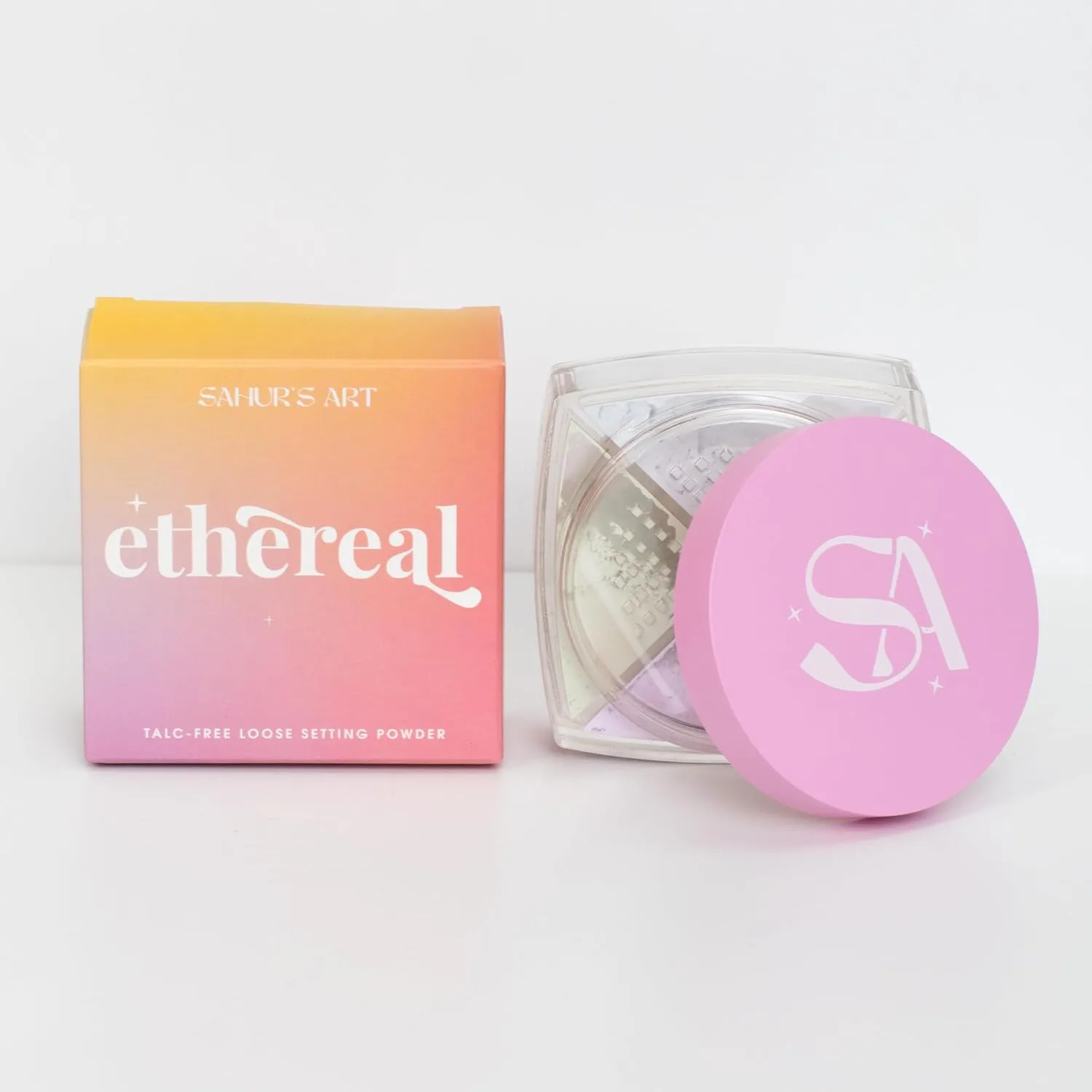 Sahur's Art Ethereal Loose Setting Powder in Translucent for Setting Face with Powder Puff for Mattifying Smooth Pores Blurring