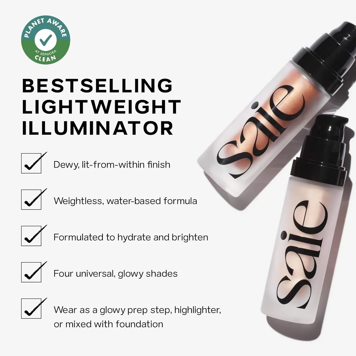 Saie Glowy Super Gel Lightweight Illuminator - Travel Size Luminizer and Makeup Primer for Glowing Skin - Enriched with Vitamin C   Hydrating Squalane Oil - Warmglow (0.5 oz)