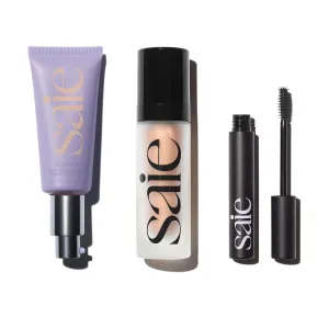Saie Glowy Super Gel Lightweight llluminator & Makeup Primer - Sunglow (1 oz)   Sunvisor Broad Spectrum SPF 35 Mineral Sunscreen (1.35 fl oz)   Lash Lengthening Mascara 101 - Black (0.31 oz)
