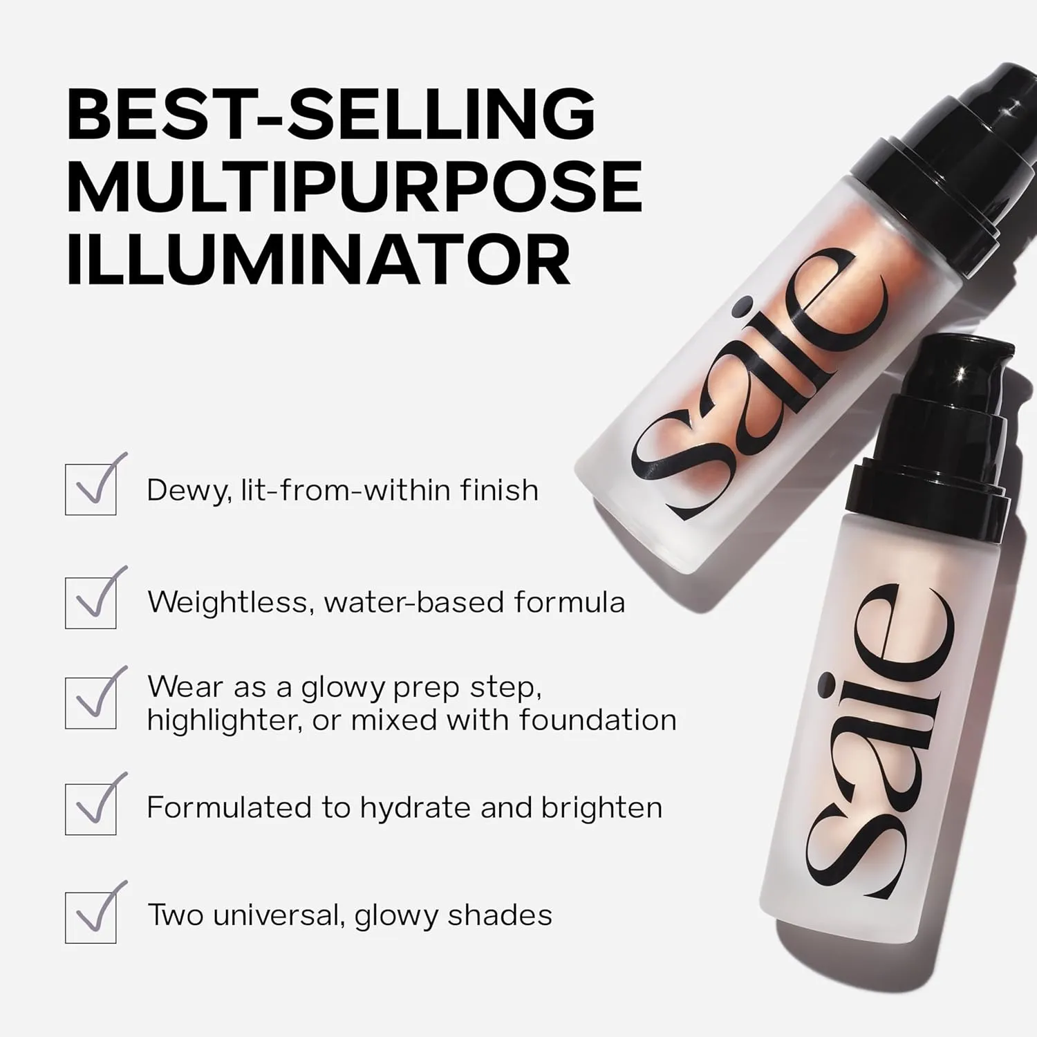 Saie Mini Glowy Super Gel Lightweight Illuminator - Luminizer   Makeup Primer for Glowing Skin - Enriched with Vitamin C   Hydrating Squalane Oil - Sunglow (0.5 oz)