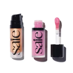 Saie Mini Glowy Super Gel Lightweight llluminator & Makeup Primer - Sunglow (0.5 oz)   Dew Blush - Lightweight Liquid Blush with a Blendable   Buildable Cream Finish - Baby (.40 oz)