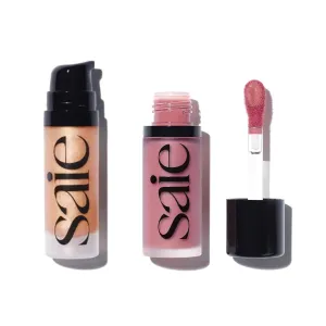Saie Mini Glowy Super Gel Lightweight llluminator & Makeup Primer - Sunglow (0.5 oz)   Dew Blush - Lightweight Liquid Blush with a Blendable   Buildable Cream Finish - Chilly (.40 oz)