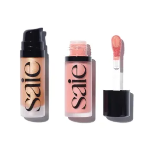 Saie Mini Glowy Super Gel Lightweight llluminator & Makeup Primer - Sunglow (0.5 oz)   Dew Blush - Lightweight Liquid Blush with a Blendable   Buildable Cream Finish - Rosy (.40 oz)