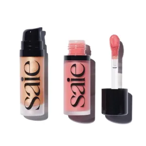Saie Mini Glowy Super Gel Lightweight llluminator & Makeup Primer - Sunglow (0.5 oz)   Dew Blush - Lightweight Liquid Blush with a Blendable   Buildable Cream Finish - Sweetie (.40 oz)
