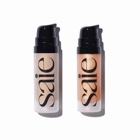 Saie Glowy Super Gel Travel Duo - Lightweight Illuminator & Makeup Primer for Glowing Skin - Warmglow & Sunglow (2 Products, 0.5 oz Each)
