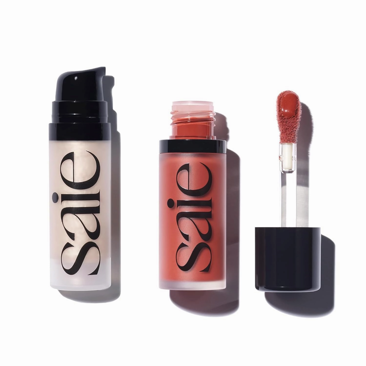 Saie Mini Glowy Super Gel Lightweight llluminator & Makeup Primer - Starglow (0.5 oz)   Dew Blush - Lightweight Liquid Blush with a Blendable   Buildable Cream Finish - Spicy (.40 oz)