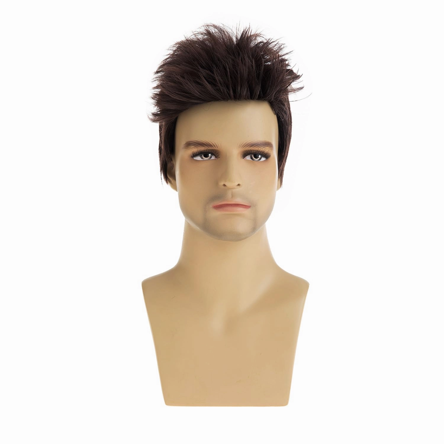 Sallcks Mens Short Brown Wig Natural Layered Costume Halloween Wig Synthetic Heat Resistant Hair Replacement Wigs for Male Guys