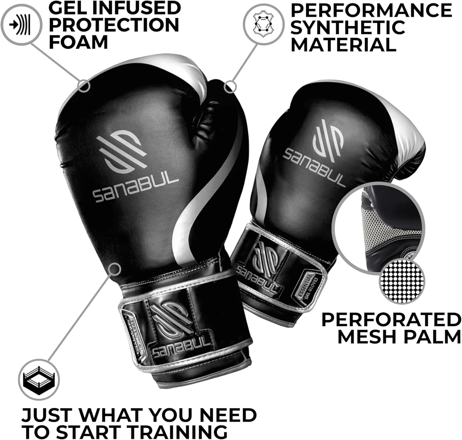 Sanabul Essential Gel Boxing Gloves for Men & Women, Kickboxing MMA, Muay Thai Gloves and Heavy Bag Training Punching & Sparring