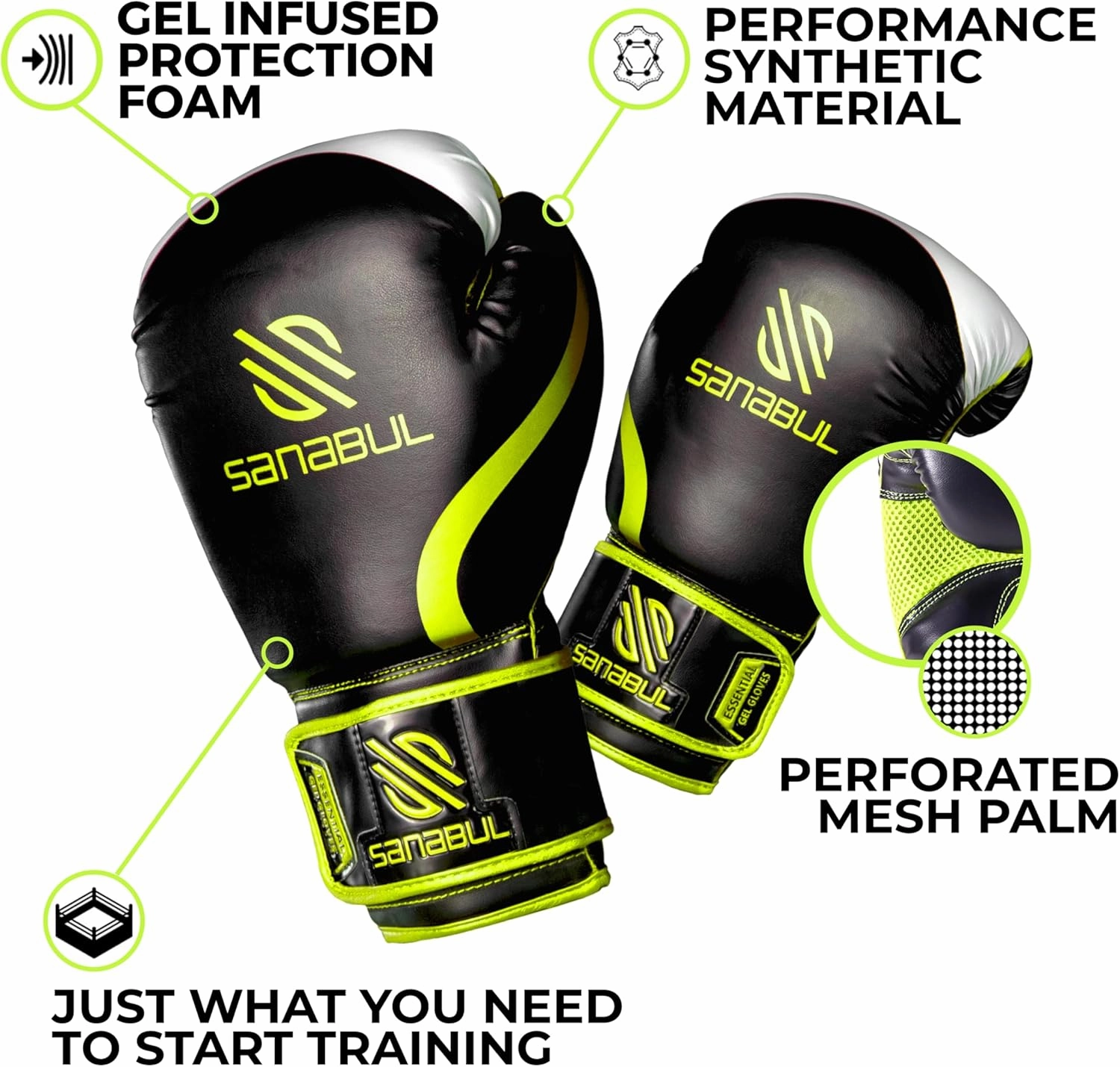 Sanabul Essential Gel Boxing Gloves for Men & Women, Kickboxing MMA, Muay Thai Gloves and Heavy Bag Training Punching & Sparring