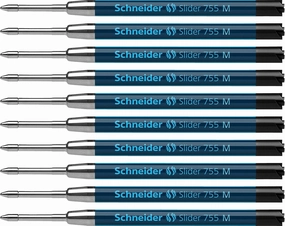 Schneider Slider 755 G2 Refill for Ballpoint Pen with ViscoGlide Technology Indelible M Tip Black Pack of 10