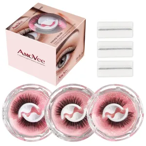 Self Adhesive Eyelashes, Eyelashes with No Glue Needed, False Eyelashes Easy to Wear and Remove (Pack of 3 Pairs)