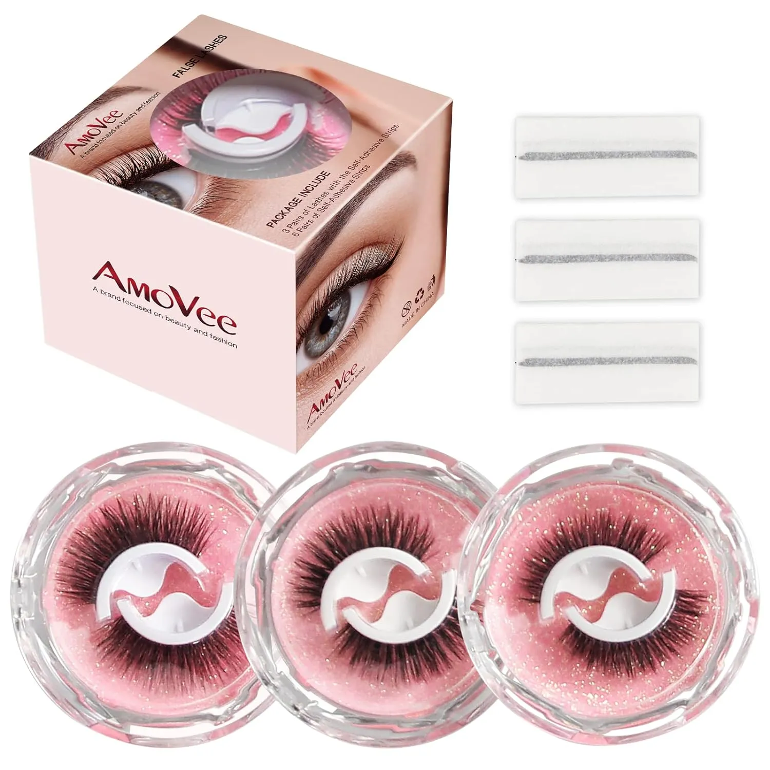 Self Adhesive Eyelashes, Eyelashes with No Glue Needed, False Eyelashes Easy to Wear and Remove (Pack of 3 Pairs)