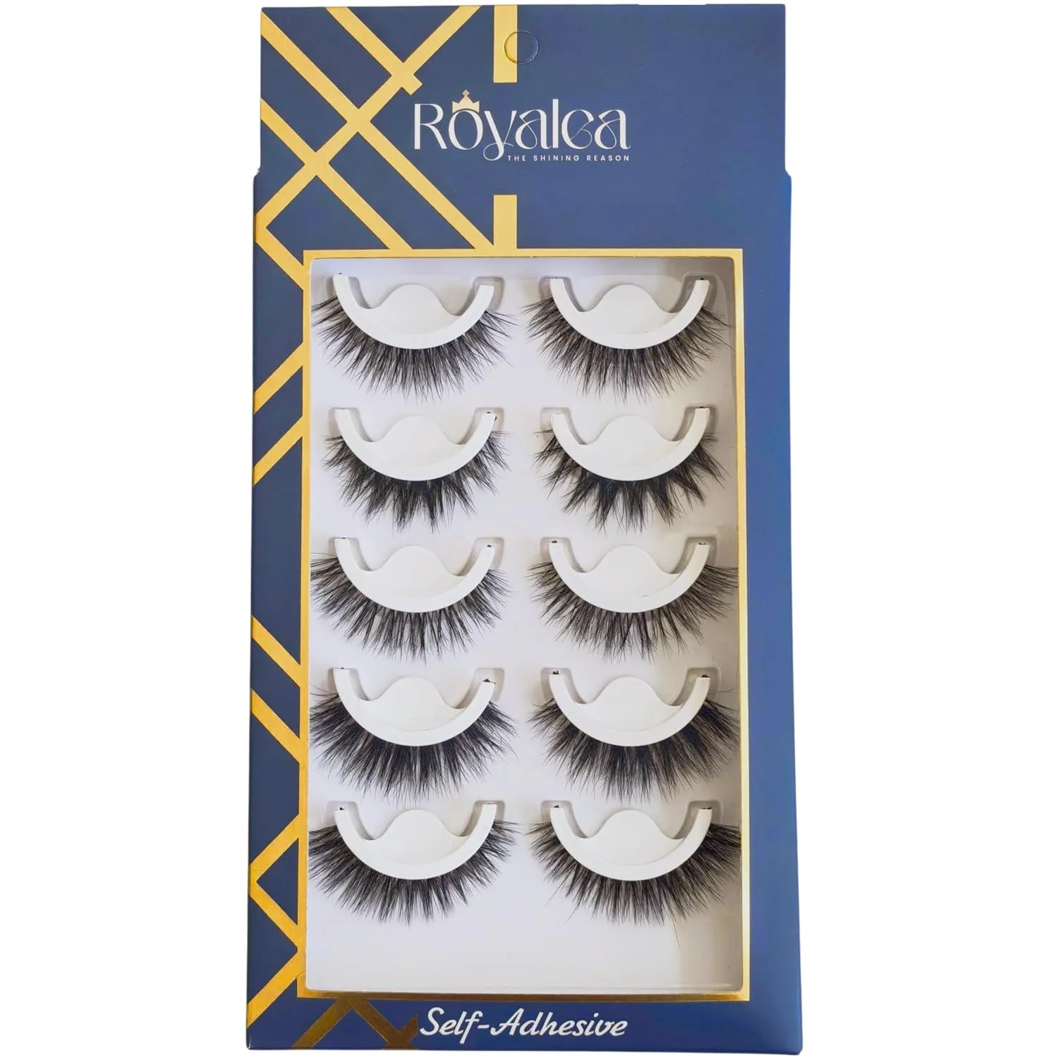 Self Adhesive False Eyelashes, Lashes Natural Look - Handmade Natural Fiber, Easy to Use Wispy Lashes for Beginners - Cat Eye Lashes Strip, Reusable Fake Eyelashes by Royalea (5-Pair Variety Pack)