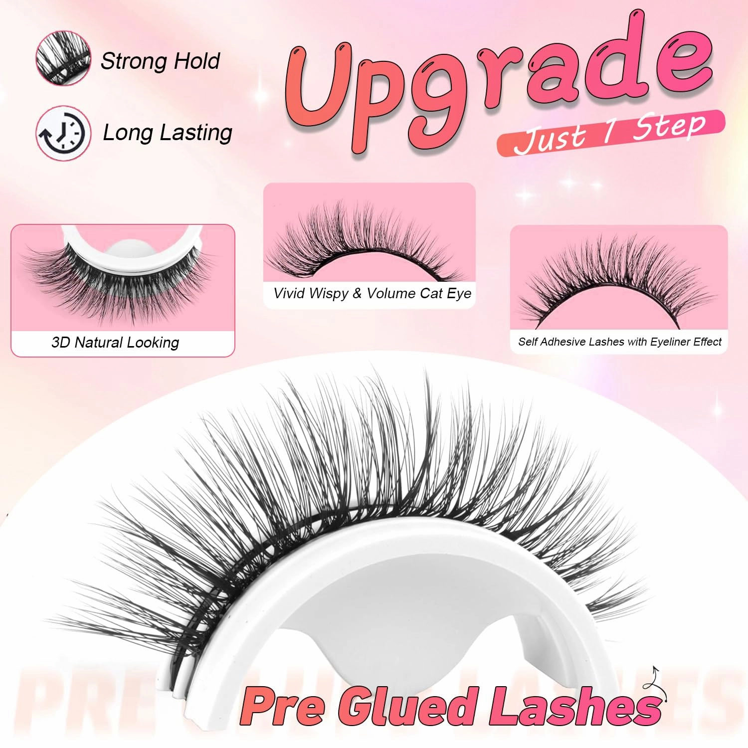 Self Adhesive Eyelashes No Glue Needed Reusable Natural Looking False Lashes Glueless Lashes Easy Application Comfortable Lightweight for Daily Wear or Special Occasions