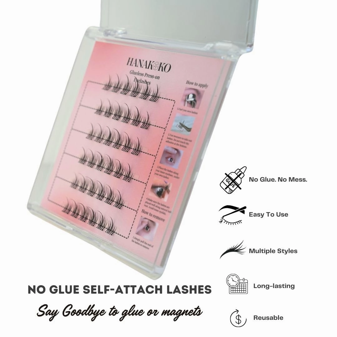 Self Adhesive Lash Clusters Press-on Lashes No Glue Lash Extension DIY Lash Reusable Glue-free Magnets-free Easy Removal 10-13mm Lashes Kit (Sunflower)