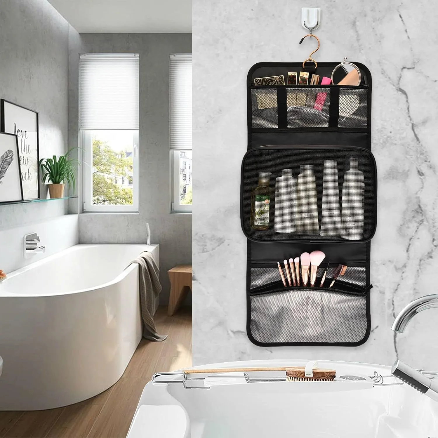 senya African American Woman Black Toiletry Bag Hanging Travel Makeup Bag 3 PCS, Portable Makeup Organizer Cosmetic Bag Clear