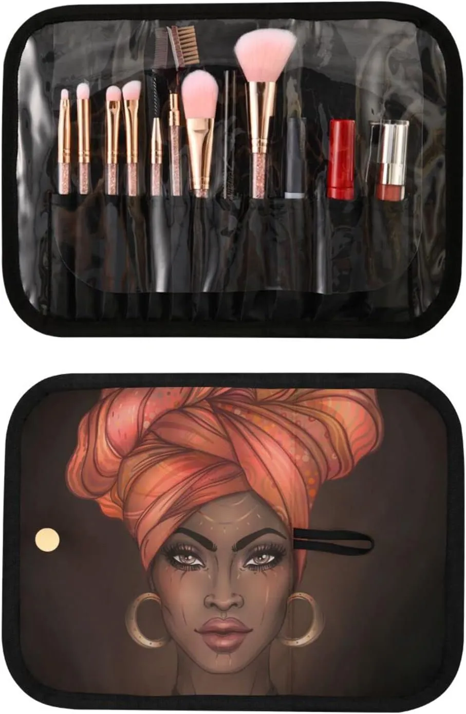 senya African American Woman Black Toiletry Bag Hanging Travel Makeup Bag 3 PCS, Portable Makeup Organizer Cosmetic Bag Clear