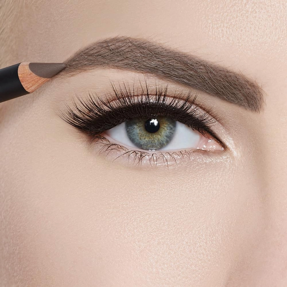 Sexy Eyebrow Pencil TAUPE. Natural Smudge Free, Long lasting, Ultra Fine, Brow Defining, Dual End Pencil by Romanovamakeup with Built-in Brush. Grayish-Brown Shade Pen for Blonde and Brunette Hair.