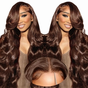 SFD 28 Inch Brown Glueless Wigs Human Hair Pre Plucked Pre Cut 200% Density Wear And Go Chocolate Brown Lace Front Wig 7x5 Hd Closure Brown Wig Human Hair #4 Colored Body Wave Lace Wig