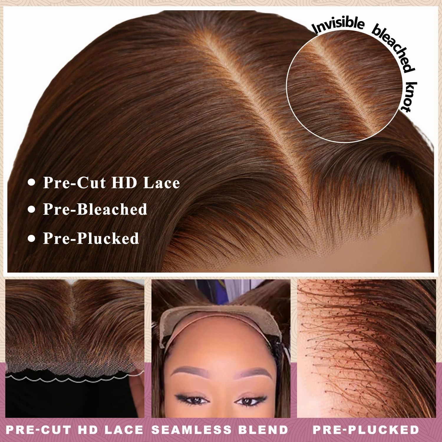 SFD 28 Inch Brown Glueless Wigs Human Hair Pre Plucked Pre Cut 200% Density Wear And Go Chocolate Brown Lace Front Wig 7x5 Hd Closure Brown Wig Human Hair #4 Colored Body Wave Lace Wig