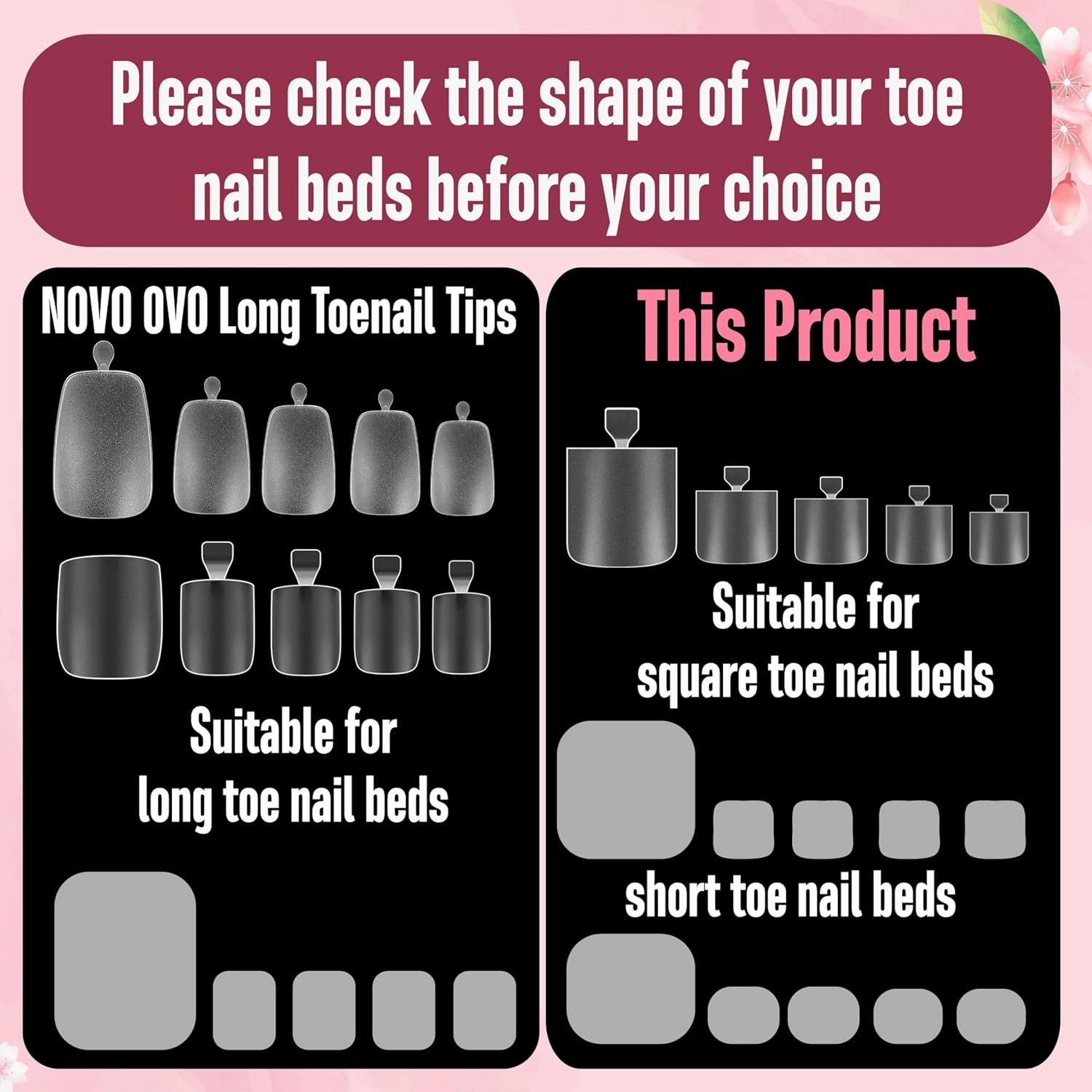 Sharp Square Toe Nail Tips Press on Full cover, Soft Gel False Toenail Extension Kit, Clear Double Matte Long/Medium Wide Fake Toenails for Salon DIY Acrylic Pedicure x 15 Sizes 360 Pcs