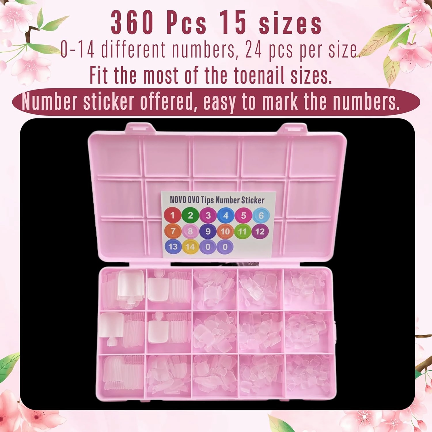 Sharp Square Toe Nail Tips Press on Full cover, Soft Gel False Toenail Extension Kit, Clear Double Matte Long/Medium Wide Fake Toenails for Salon DIY Acrylic Pedicure x 15 Sizes 360 Pcs