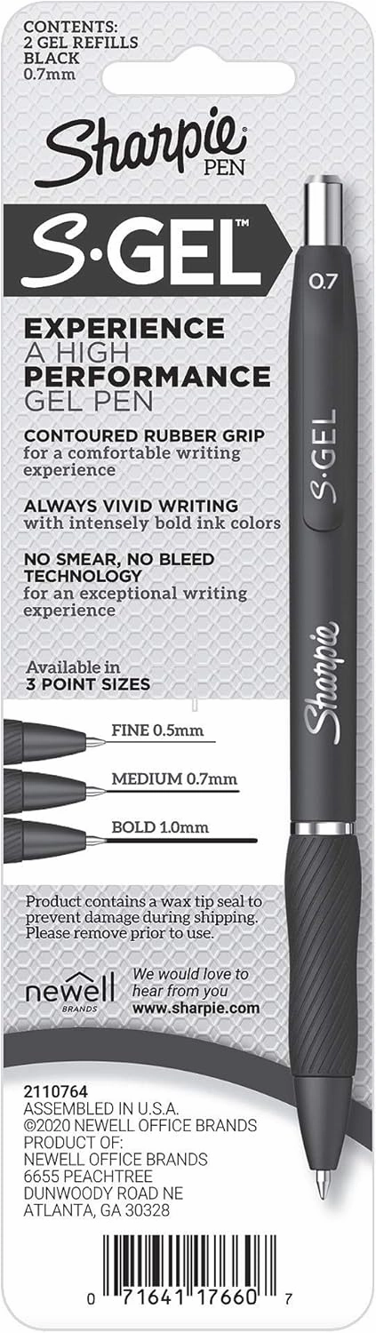Sharpie S-Gel Refills Black Ink Gel Pen Refills Medium Point (0.7mm) 6 Packs of 2ct 12 Total